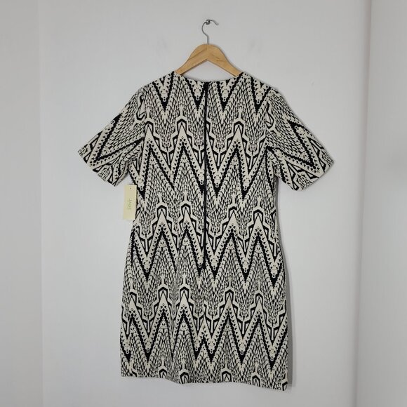 Jade Melody Tam Women's Cream & Black Zigzag Short Sleeve Mini Dress Size Medium - Picture 2 of 12